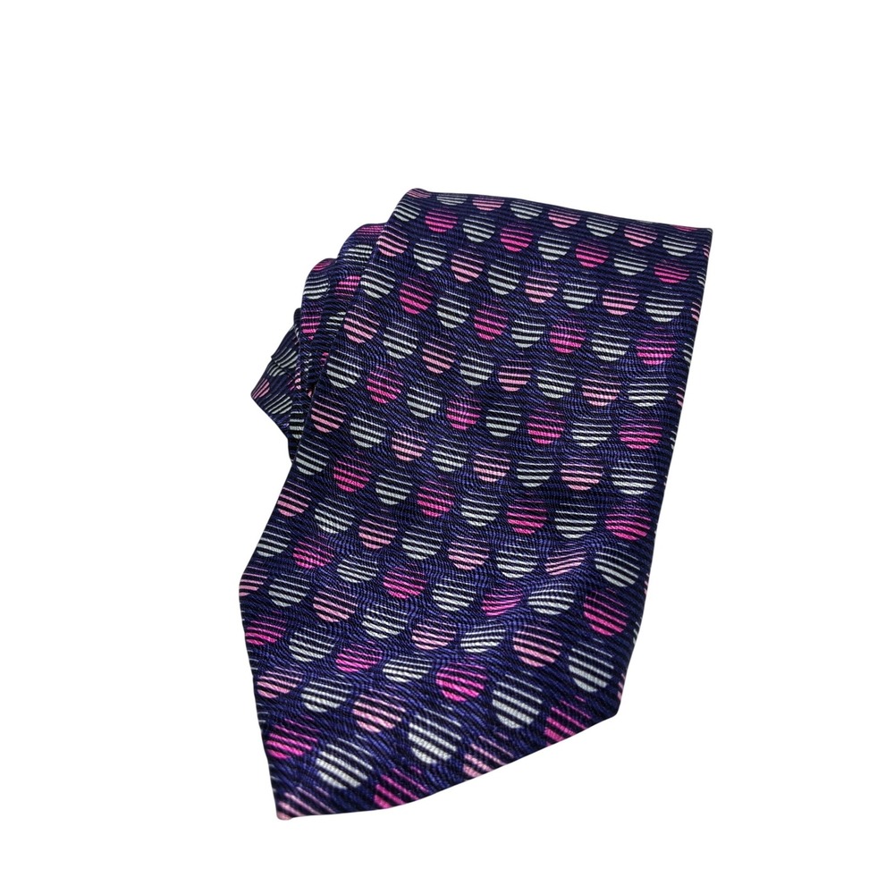 Joyner & Fry Mens Silk Tie Purple Pink Silver Geometric Pattern 4 Inch Width